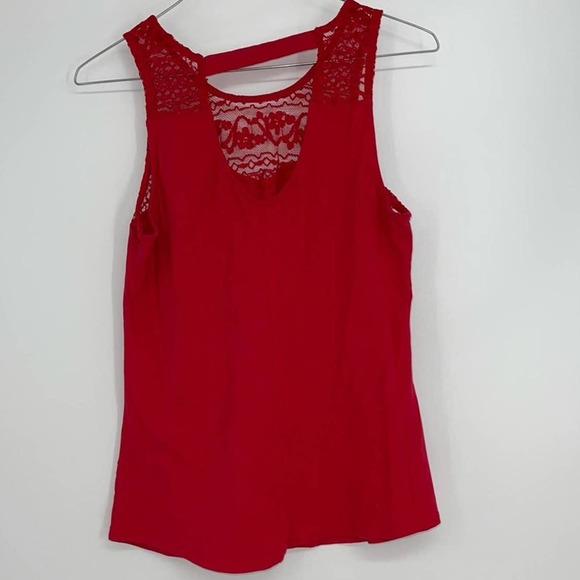 AMBIANCE APPAREL RED LACE TRIM SEMI OPEN BACK TANK TOP LARGE - Picture 2 of 3